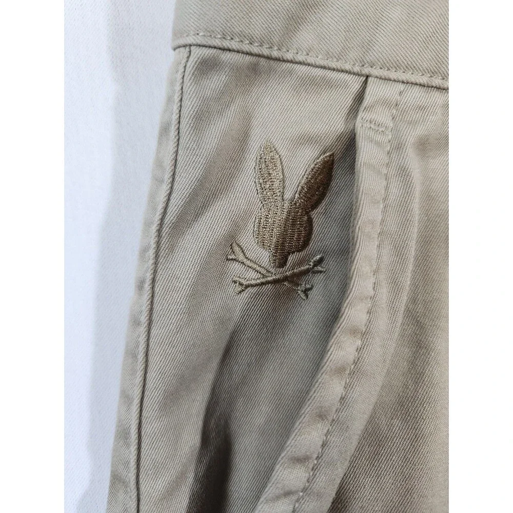 Psycho Bunny Khaki Chino Shorts Mens 33 Cotton Blend Flat Front Logo PreppyPunk - Picture 6 of 10
